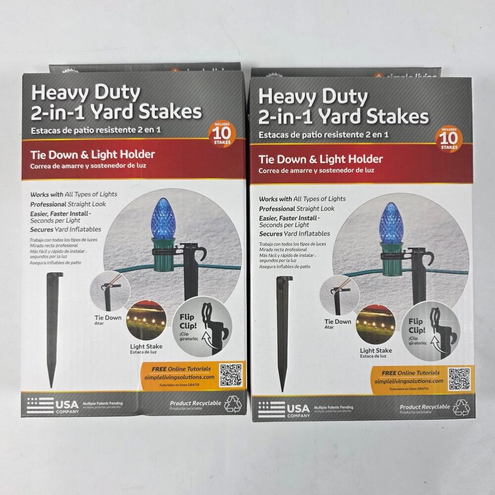 20 Heavy Duty Simple Living 2-in-1 Yard Stakes Tie Down & Light Holder New